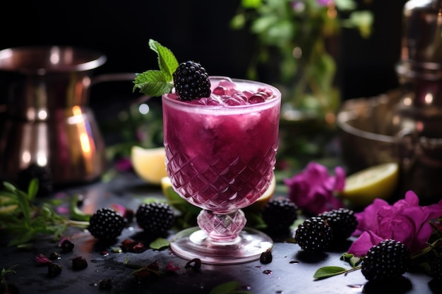 Restaurant blackberry drink Glass bar Generate Ai