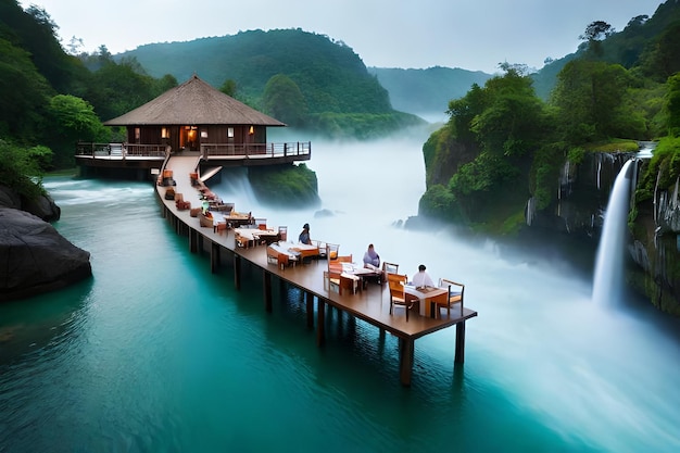 a restaurant on a bridge overlooking a river