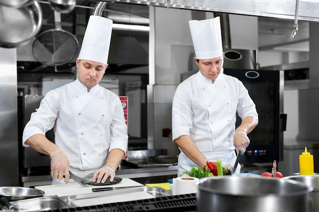 Restaurant Busy Kitchen Chefs and Cooks Working on their Dishes