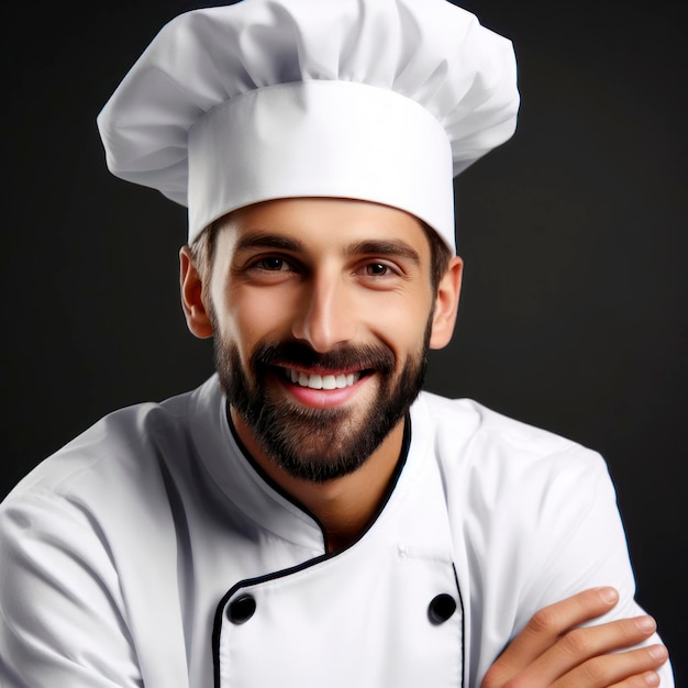 Restaurant chef smiling on black background ai generative