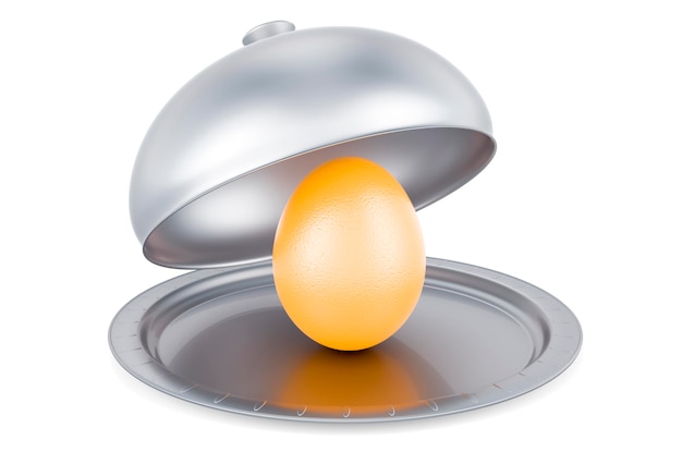 Restaurant cloche met 3D-weergave van een ei geïsoleerd op een witte achtergrond