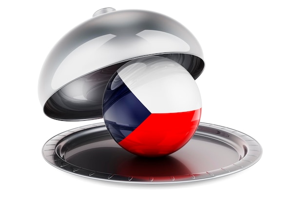 Restaurant cloche with Czech flag 3D rendering isolated on white background