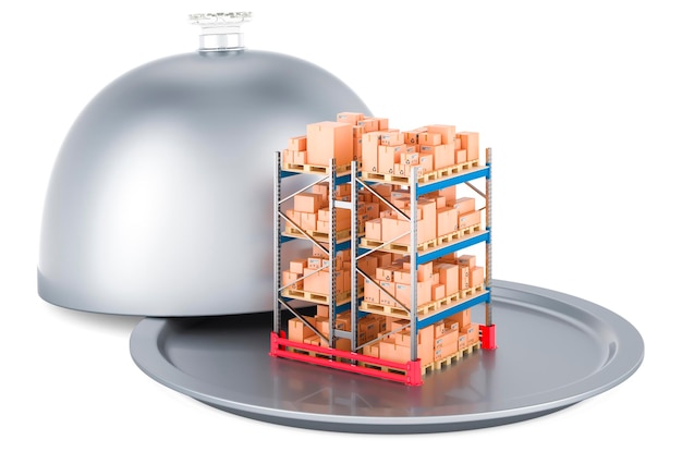 Restaurant cloche with double pallet rack full of parcels 3D rendering