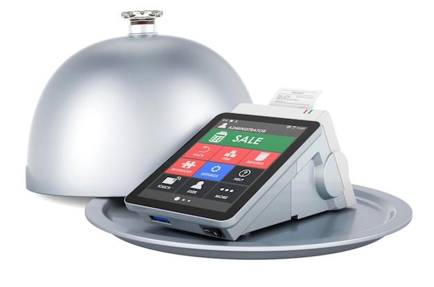 Restaurant cloche with online cash register 3D rendering