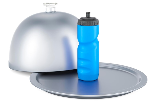 Restaurant cloche with plastic sport water bottle 3D rendering