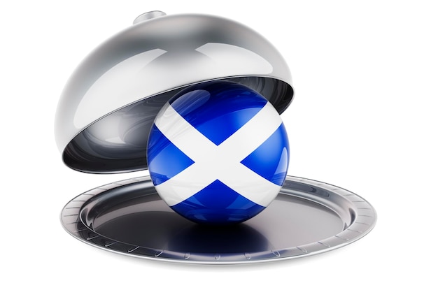 Restaurant cloche with Scottish flag 3D rendering