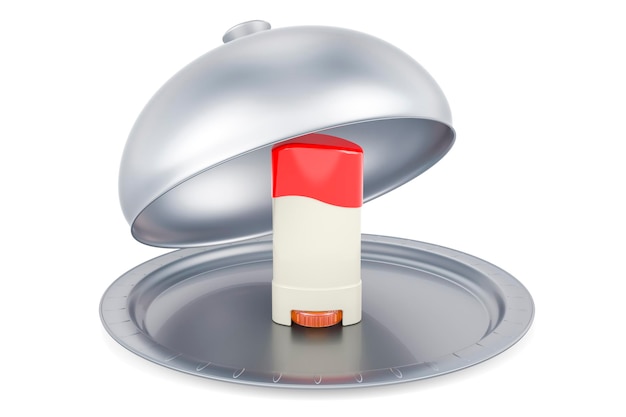 Foto cloche di ristorante con deodorante antiperspirante solido rendering 3d isolato su sfondo bianco