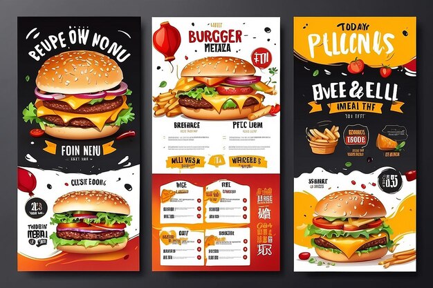 Restaurant Delicious food Flyer Design Todays Menu Chinese Meal Cover burger fast food brochure Hot Food Vector template