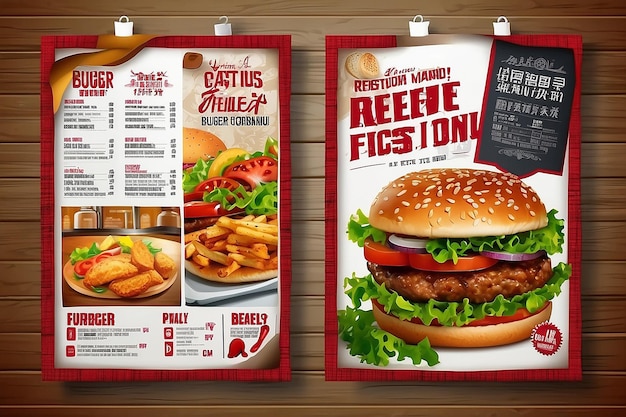 Photo restaurant delicious food flyer design todays menu chinese meal cover burger fast food brochure