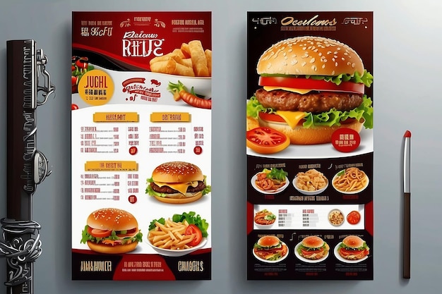 Photo restaurant delicious food flyer design todays menu chinese meal cover burger fast food brochure