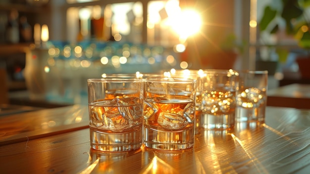 Restaurant empty glasses closeup