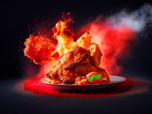 restaurant eten veel knapperig gebakken kip terug exploderen rood wassen tomaten sash wat heerlijk eten