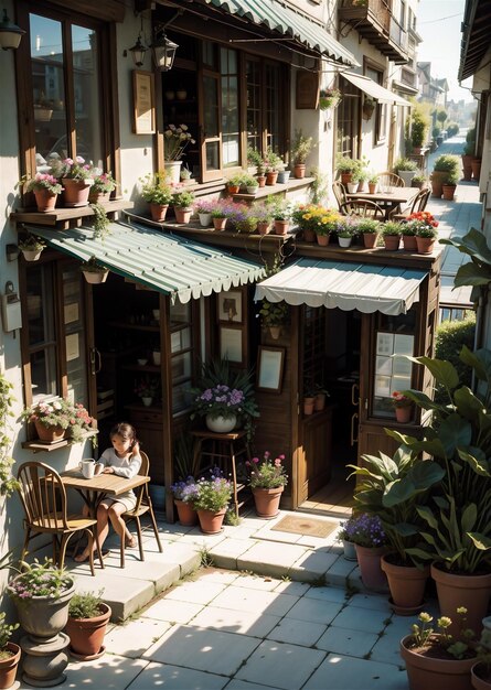 Restaurant exterior Courtyard cafe outdoor dining area