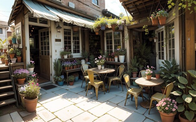 Restaurant exterior Courtyard cafe outdoor dining area