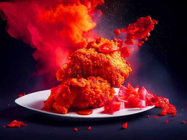 Ресторан еда много хрустящая жареная курица назад взрывающийся красный мыть помидор пояс какую-то вкусную еду