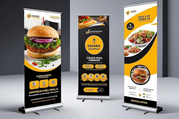Photo restaurant food roll up banner designs rollup banner design stand for conferences presentations