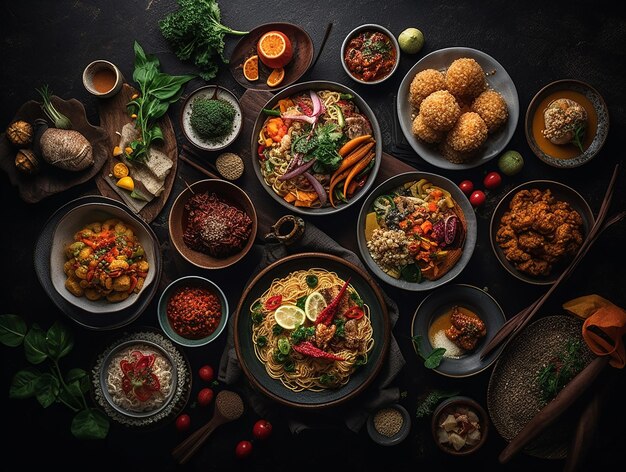 Foto visto dall'alto del ristorante fotografia alimentare