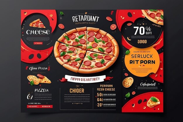 Restaurant geschenkbon flyer sjabloon met heerlijke smaak pepperoni kaas pizza en ruimte