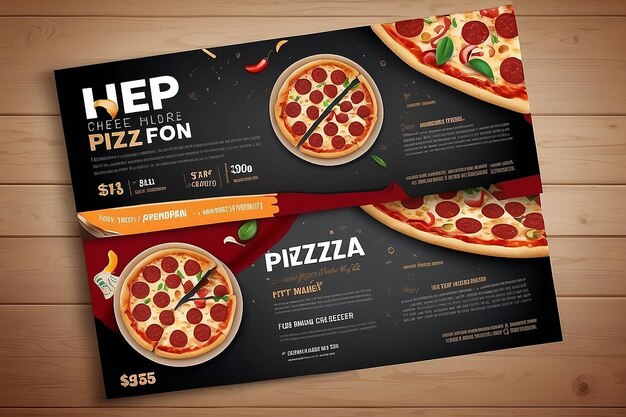 Photo restaurant gift voucher flyer template with delicious taste pepperoni cheese pizza and space