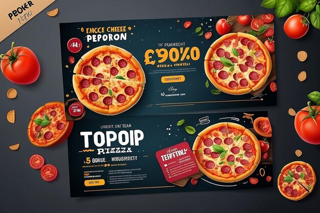 Photo restaurant gift voucher flyer template with delicious taste pepperoni cheese pizza and space