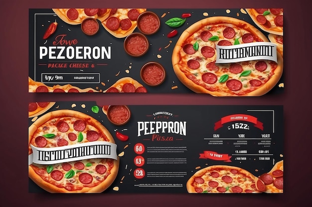 Restaurant Gift voucher flyer template with delicious taste pepperoni cheese pizza and space