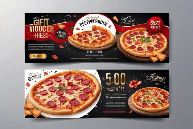 Restaurant Gift voucher flyer template with delicious taste pepperoni cheese pizza