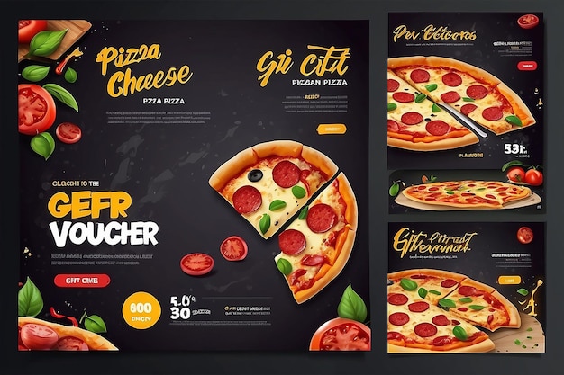 Restaurant Gift voucher flyer template with delicious taste pepperoni cheese pizza