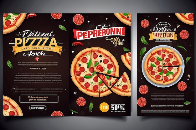 Restaurant Gift voucher flyer template with delicious taste pepperoni cheese pizza