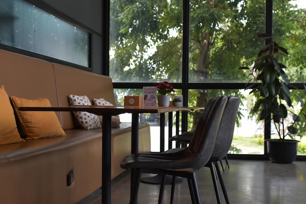 The restaurant has tables and chairs for customers to sit and coffee for salexARecorded June 27 2023 at a coffee shop in Rayong Thailand