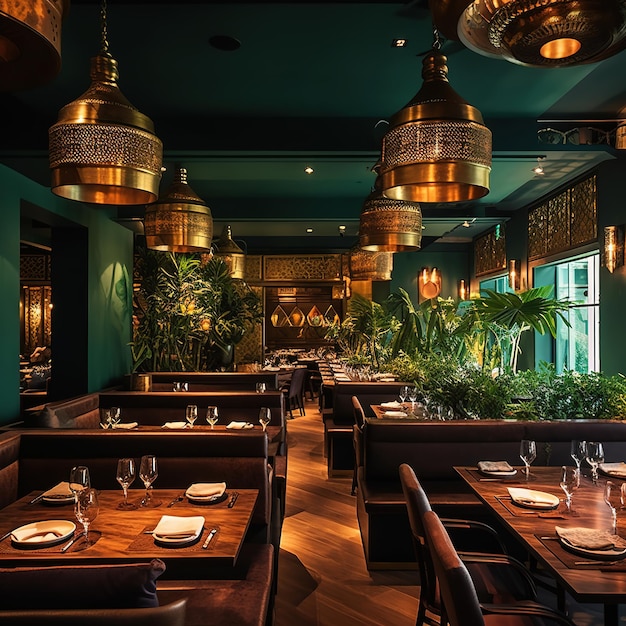 restaurant interior with plants