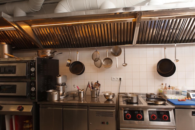 Restaurant kitchen cooking surface near the stove