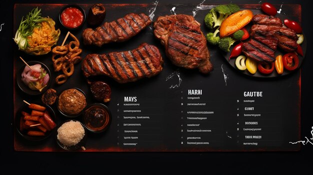 Foto un menu di un ristorante per il cibo al barbecue