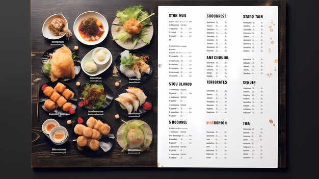 Foto un menu del ristorante per il cibo dim sum