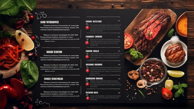 Un menu di un ristorante per le bistecche