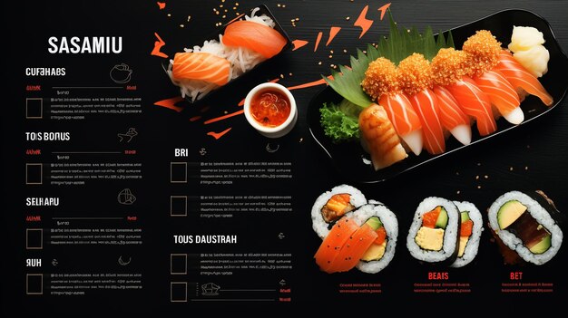 Foto un menu di ristoranti per il sushi giapponese