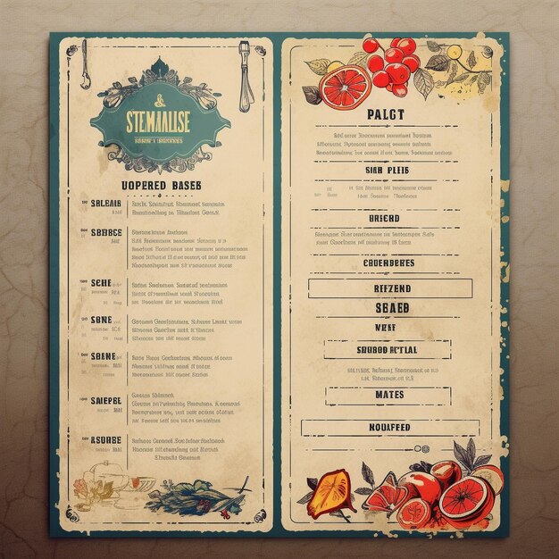 Foto modello di progettazione della scheda del menu del ristorante generativo ai