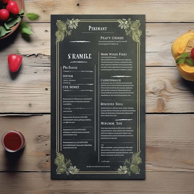 Foto modello di progettazione della scheda del menu del ristorante generativo ai