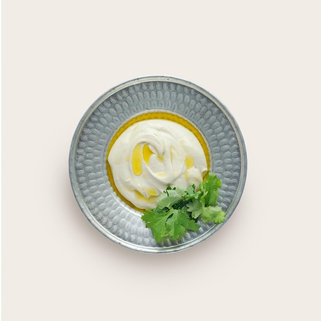 Restaurant menu dish traditional restaurant serving appetizer white background isolated top view