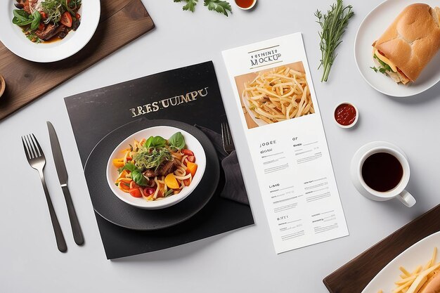 Photo restaurant menu mockup set blank white space