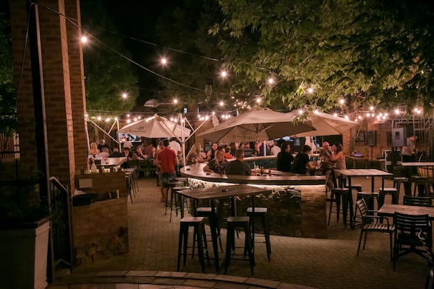 Restaurant at night with lights