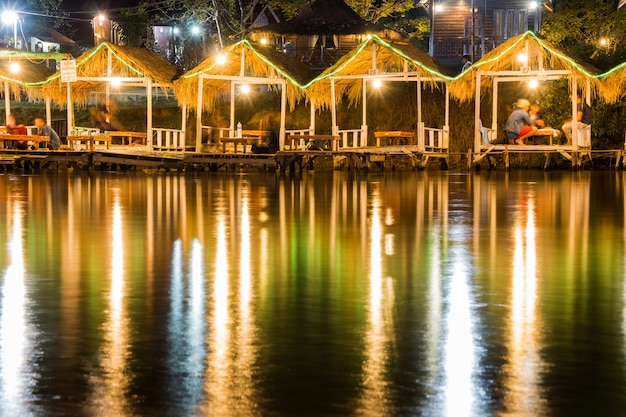 Restaurant on the riverfront at night  Vangviang, Laos