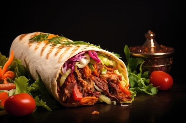 Photo restaurant serving doner kebab a flavorful shawarma with fresh veggies meat and spices suitable for