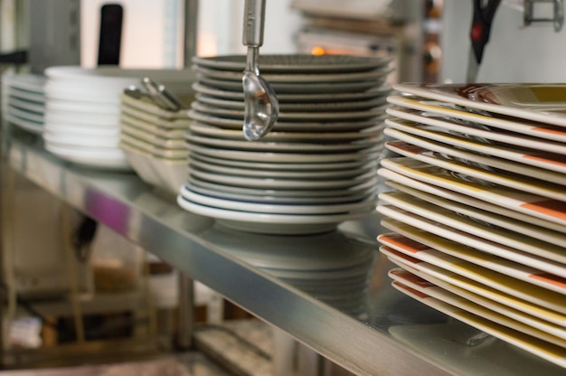 restaurant shelf with blurred crockery