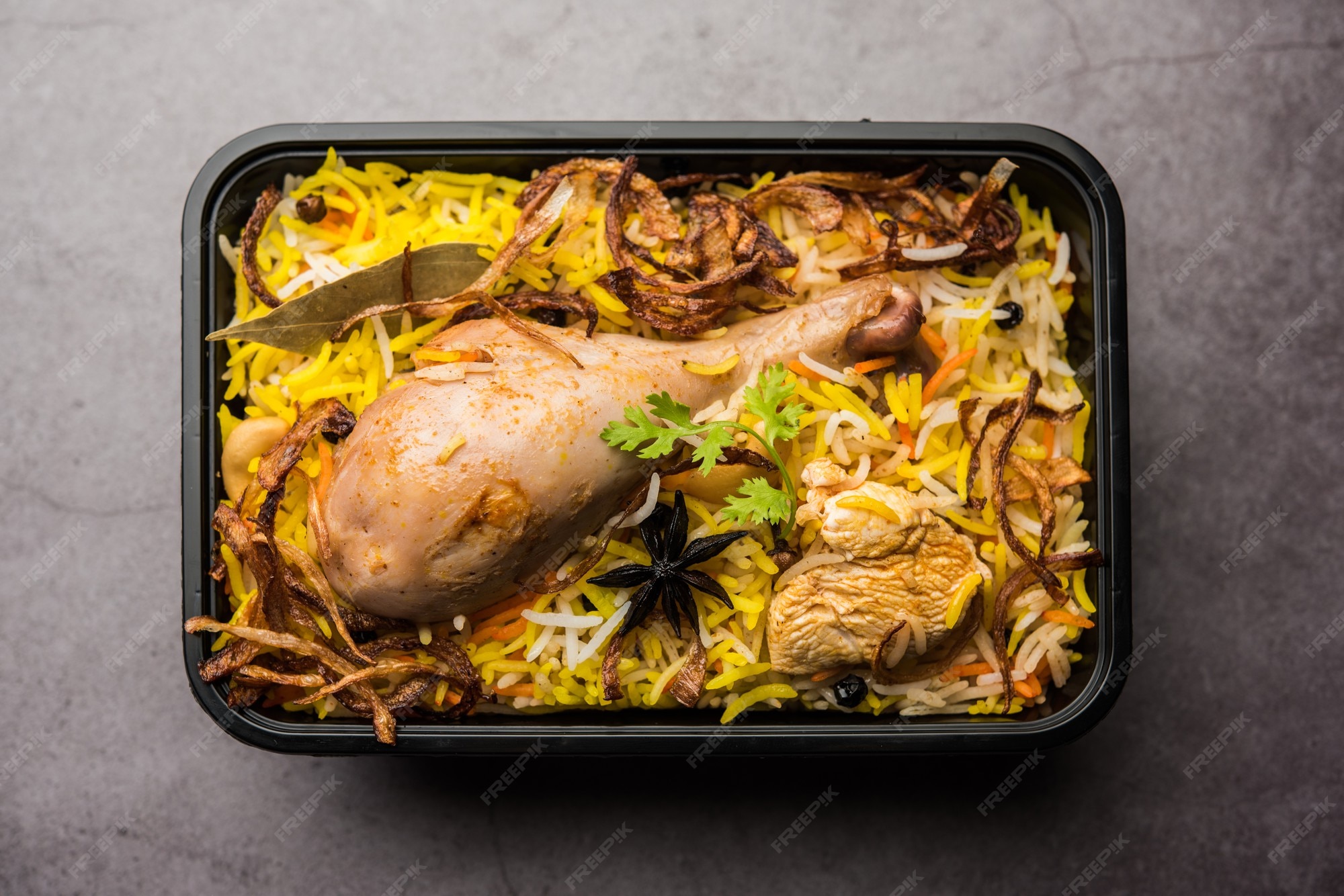 premium-photo-restaurant-style-chicken-tikka-biryani-packed-for-home