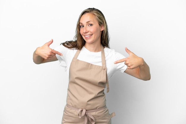 restaurant waiter caucasian woman isolated on white background proud and selfsatisfied