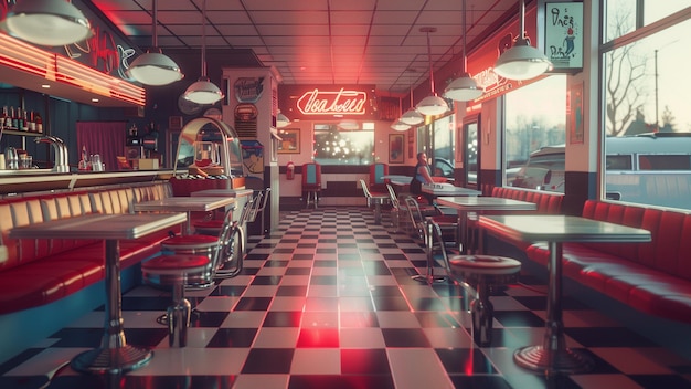 a restaurant with 1950 theme 1950s style