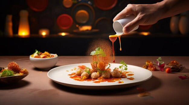 Photo a restaurant with food being plated