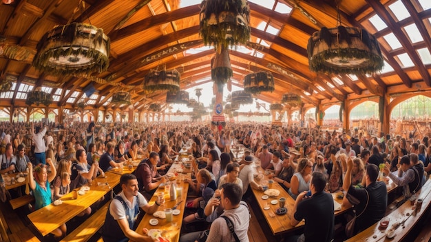 a restaurant with a large crowd of people eating at a restaurant.