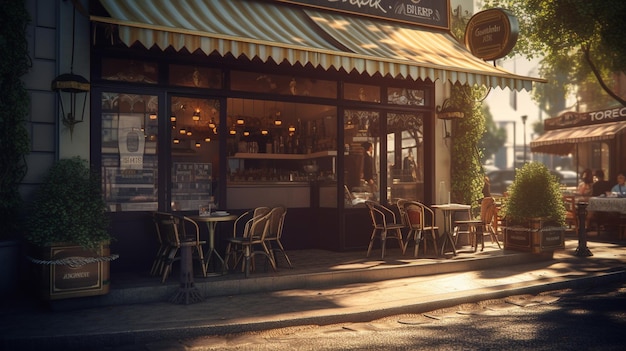 A restaurant with a sign that says'cafe on the front