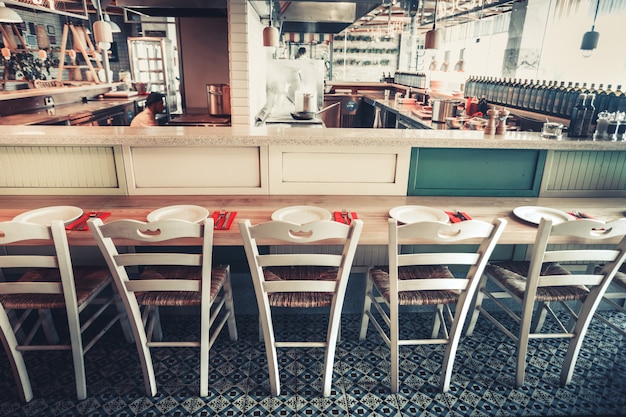 Restaurant with table and tableware